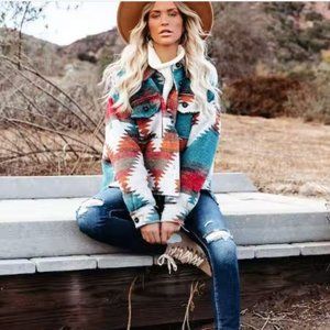 Vici Distressed Zion Button Down Shacket